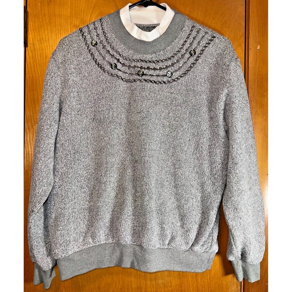 Westbound Sweaters - Westbound Vintage Womens Gray Marl Knit Pullover Sweater Embroidered L/XL (Est.)